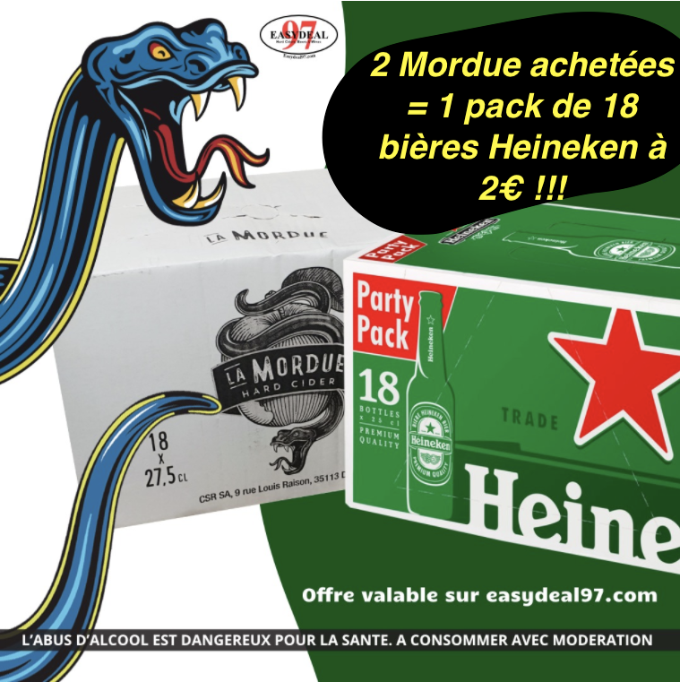 2 Mordue Rouge 18x27,5cl à 6° + 1 Heineken 18x25cl à 5°